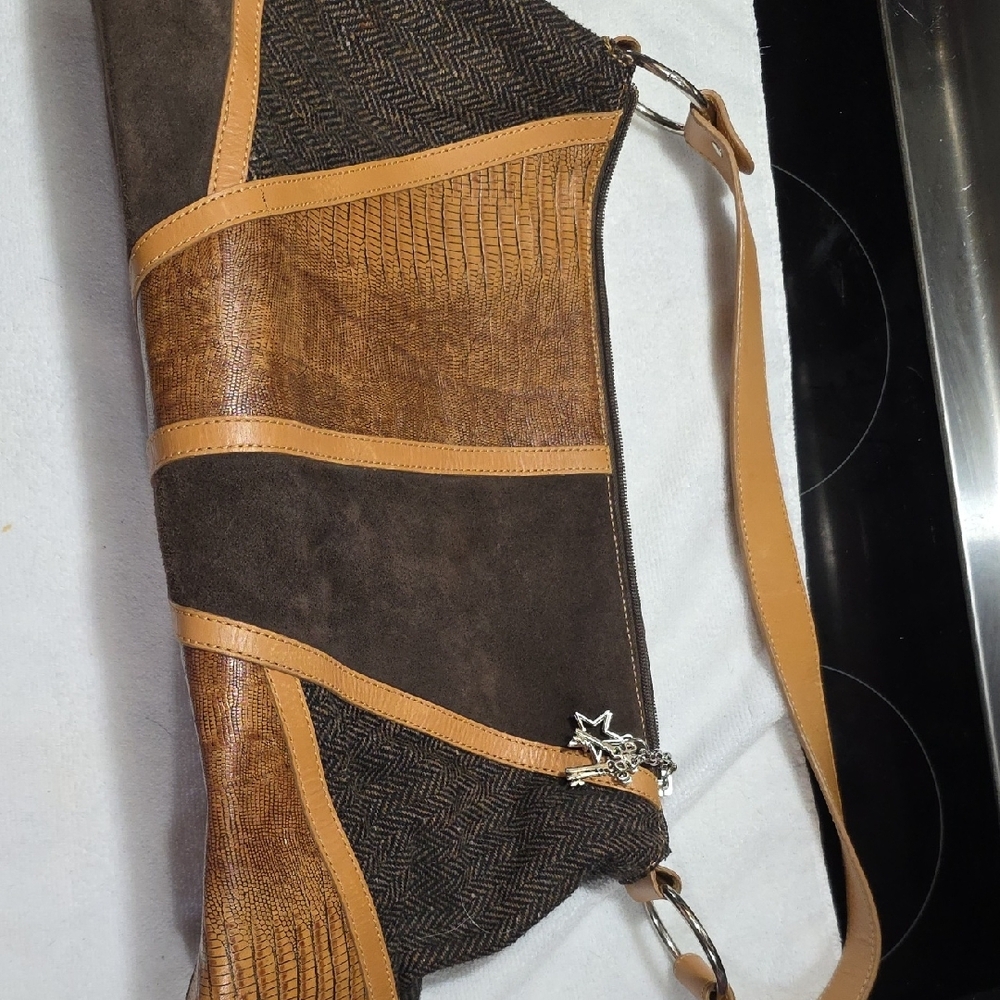 SHARIF Brown and Tan Shoulder Bag with Star Charm